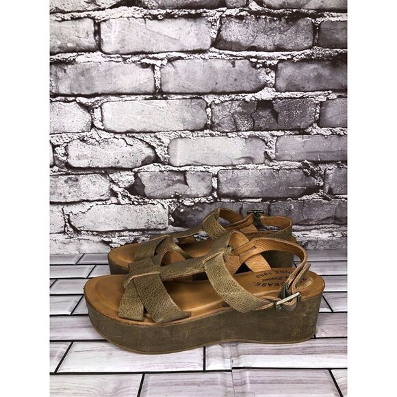 Kork-Ease Olive Green Leather Platform Wedge Ankle Strap Sandals Women Sz 7M US - Picture 3 of 16